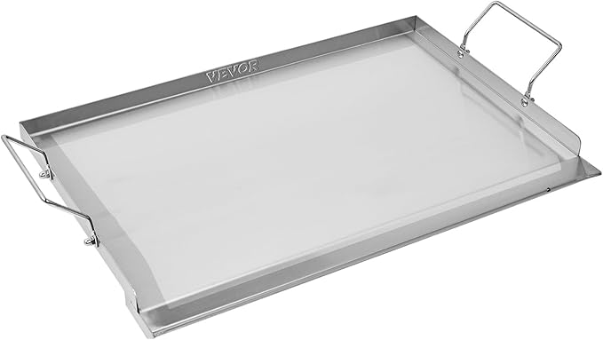 VEVOR Stainless Steel Griddle, 23x16 inch Universal Flat Top Rectangular Plate, Gas Grill Griddle for BBQ Grill, Teppanyaki, Portable Family Cookware with Handle, for Camping Tailgating Party