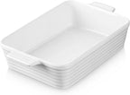 Jassceram Casserole Dishes for Oven, 9x13 Large Porcelain Baking Dish, 4.5-Quart Deep Rectangular Baking Pan with Handles for Lasagna, Roasting, Oven and Dishwasher Safe, Great Kitchen Gift, White