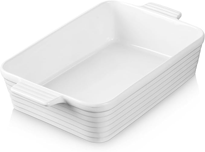 Jassceram Casserole Dishes for Oven, 9x13 Large Porcelain Baking Dish, 4.5-Quart Deep Rectangular Baking Pan with Handles for Lasagna, Roasting, Oven and Dishwasher Safe, Great Kitchen Gift, White