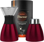 asobu Insulated Pour Over Coffee Maker (32 oz.) Double-Wall Vacuum, Stainless-Steel Filter and Take on the Go Carafe (Burgundy)