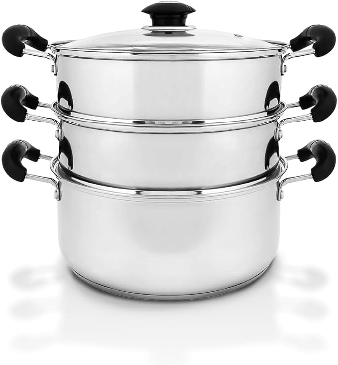 CONCORD 10" Stainless Steel 3 Tier Steamer Steaming Pot Cookware 24 CM (Induction Compatible)