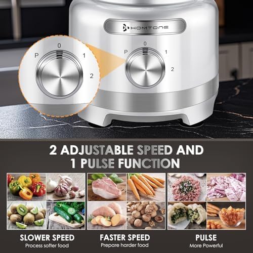 Homtone 16 Cups Food Processor, Large Food Processors with French Fry Cutter, 9 Functions 7 Blades for Shredding, Slicing, Doughing, Emulsfying and Meat Chopping for Home Use, 3 Speeds, 600W, Sliver