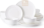 KINGSTONE Bone China Dinnerware Sets, 18-Piece Dinnerware Set for 6, Lightweight Durable, Dishwasher Safe, Tableware for Daily Use with Elegant Design, White