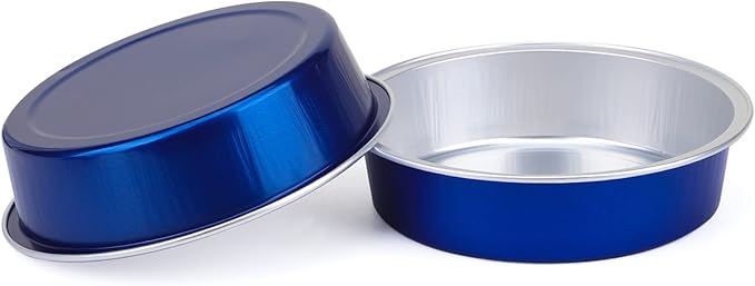Beasea Mini Tart Pan 20 Pack with Lids, 4 Inch 8oz Jewelry Blue Disposable Aluminum Baking Foil Tins Small Round Container for Individual Dessert Cupcake Muffin Cheesecake Ramekins Quiche Oven Dishes