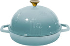 Cast Iron Bread Oven With Cloche Lid for Baking - Blue Enameled Dutch Oven With Dome Lid for Sourdough - 5 qt