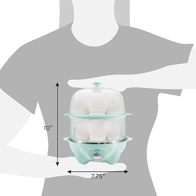 Elite Gourmet EGC1405M 2-Tiered Rapid Egg Cooker, 5-Egg Poacher, Omelets, Soft, Medium, Hard-Boiled Eggs with Auto Shut-Off and Buzzer, BPA Free, 14 eggs, Mint