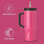 Owala Stainless Steel Triple Layer Insulated Travel Tumbler with Spill Resistant Lid, Straw, and Carry Handle, BPA Free, 40 oz, Pink (Watermelon Breeze) (Pack of 6)