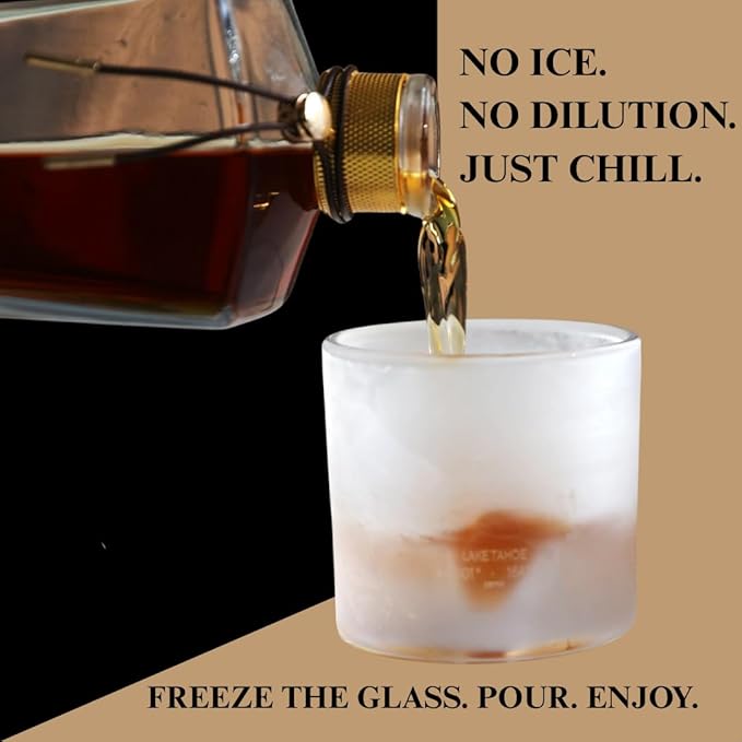 LIITON Lake Tahoe Heavy Crystal Whiskey Glasses Gift Set of 2, Thick Freezable Bourbon Glass 1lb Each, Premium Whiskey Gifts for Men, Frozen Crystal Chills Cocktails, 10 oz