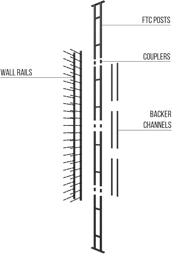 Ultra Wine Racks Floor-to-Ceiling Mount Display (1 Side, Triple Deep, Black, Holds 63 Wine Bottles) - Modern Metal Wine Storage for Wine Cellars, Home Bars, Kitchens, and Dining Rooms