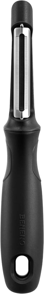 Beneno Swivel Vegetable Peeler, Razor-Sharp Smooth Peeling Stainless Steel Blades, Ergonomic Comfort Non-Slip Rubber Handle, Durable Kitchen Peeler Tool with Potato Eye Remover, Dishwasher Safe, Black