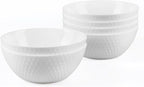 27 OZ Max Cereal Soup Bowl Set of 6, Thin Light & Durable Opal Glass 7.2 inch White Geometric Faceted Bowls for Ramen, Noodle, Salad, Fruit, Dishwasher and Microwave Safe