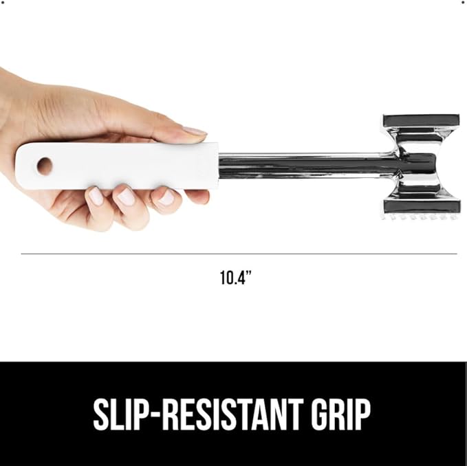 GORILLA GRIP Patented Dual-Sided Meat Tenderizer, Heavy Duty Kitchen Mallet with Soft Handle, Spiked Side Tenderizes and Smooth Flattens, Maximize Food Flavor, Commercial Grade Chicken Pounder, White