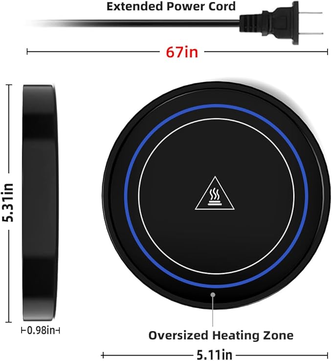 Coffee Warmer with Mug Set - Electric Beverage Cup Warmer for Desk Office Home Use, Candle Warmer Heating Plate with Gravity Switch Auto Shut Off (Up to 131F/55C), 12oz (Blue Set)