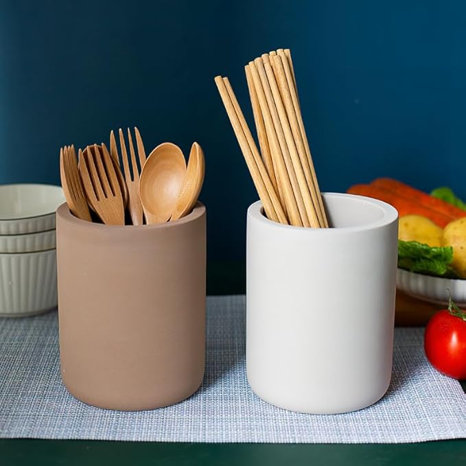 Selegna Instant Dry Utensil Holder for Kitchen Countertop, Diatomite Stone Utensil Caddy, Diatomaceous Earth Kitchen Utensil Organizer | Quick Drying Water Absorbing Pottery for Sink organization