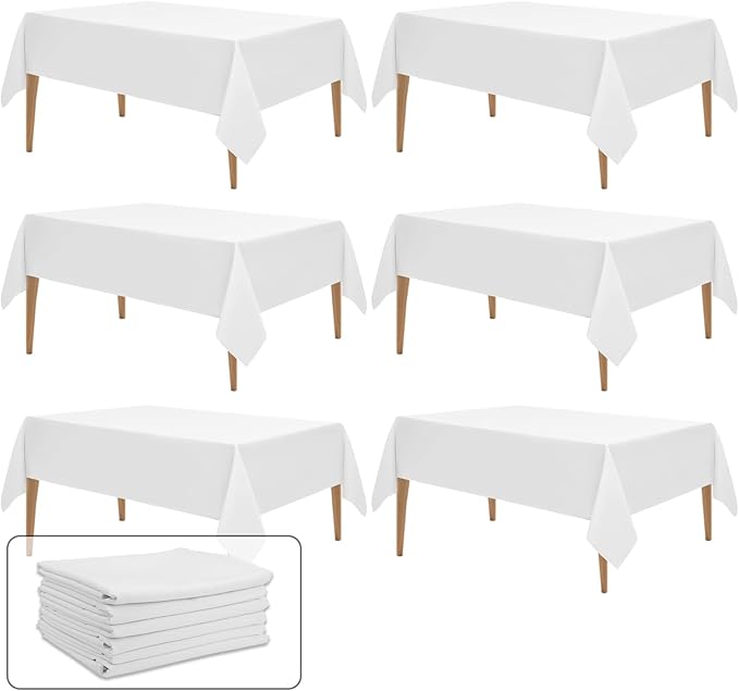 6 Pack White Table Cloth Rectangle 60x102 Inch Polyester Tablecloths for 6ft Rectangle Tables - Reusable Wrinkle Resistant Washable Cloth Cover for Wedding Banquet Party | Hemmed Edges