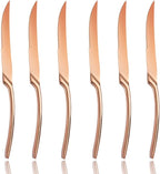 Lemeya Stainless Steel Rose Gold Steak Knives Set of 6,Forge Steak Knife,Serrated Steak Knives Set,6 Piece Heavy Steak Knives-10 inch,Mirror Polished,Dishwasher Safe