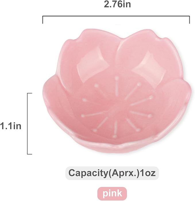 WHJY Pink Cherry Blossom Dish Set, Cute Pink Ceramic Plates, Sauce/Seasoning Dish, Sushi Dishes, Soy Dipping Bowl, Dessert, Appetizer Plates, Serving Dish for Kitchen Home – Set of 5