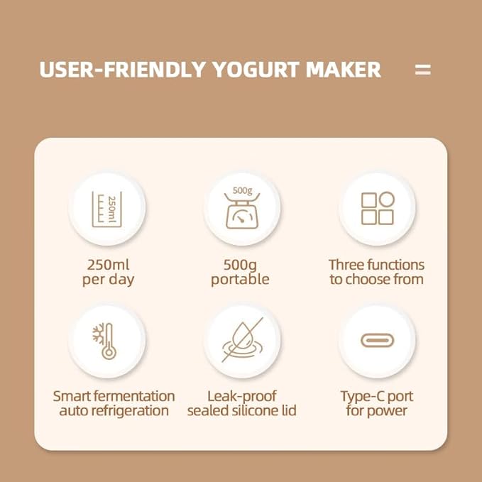 XIANJIN Yogurt Maker, Insulated & Refrigerated, 250ml Capacity, Compact & Portable for Home Use, Multi-Function Self-Made Yogurt Machine