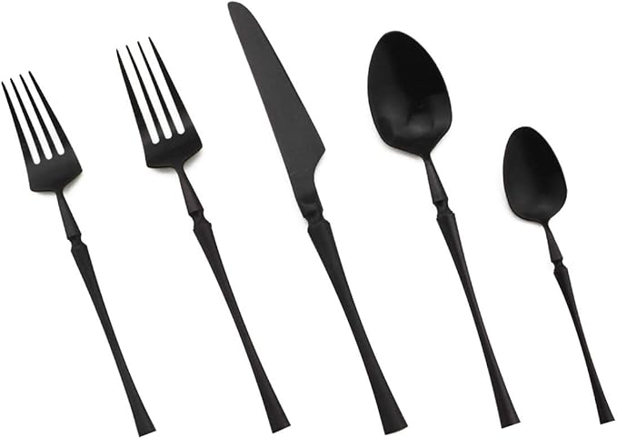 Gugrida Unique & Beautiful Flatware Set - 5 Piece Iridescent Silverware Sets | 18/10 Stainless Steel Reusable Cutlery Set | Black Utensils Service For 1 with Dessert Fork, Knife, Spoon, Dinner Fork