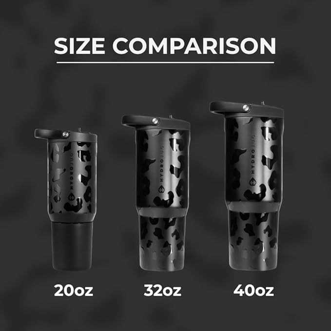 HydroJug Sport - Stainless Steel Tumbler with Straw, Vacuum Insulated, 40oz Leakproof Water Bottle, Ergonomic Design, Reusable, Dishwasher Safe, Rubber Base, Durable for Gym or Outdoors, Black Leopard