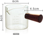 1 Pack Double Spouts Measuring Triple Pitcher Milk Cup with Wood Handle 75ML Espresso Shot Glasses Parts Clear Glass By BCnmviku