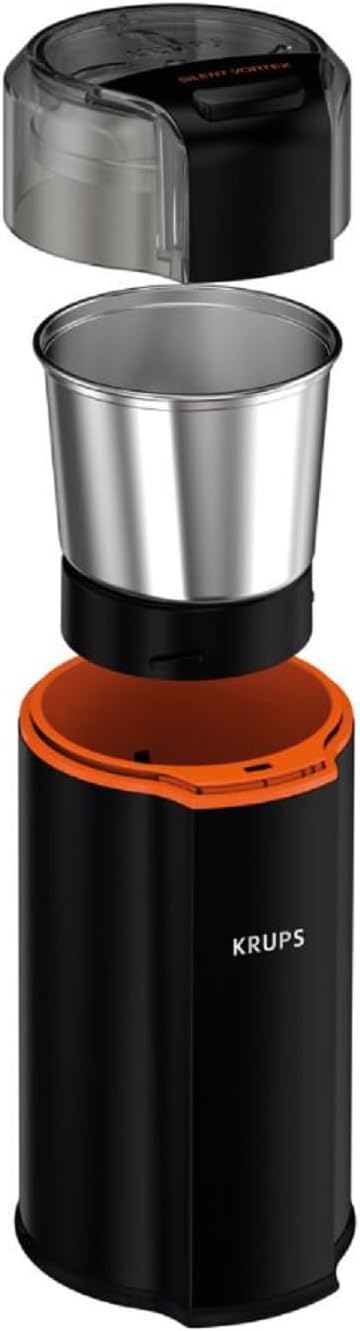 KRUPS Silent Vortex Electric Coffee Grinder: 3 oz Capacity, 5x Quieter, 175W Motor for Coffee Beans, Spices & Herbs - Removable Dishwasher-Safe Bowl, 12-Cup Yield, Black