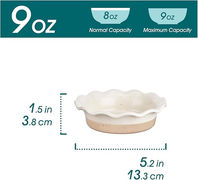 vancasso Mini Pie Pans Set of 6, 5.2 inch Ceramic Small Pie Plate for Baking, Shallow Ramekins Mini Pie Dish with Ruffled Edge for Chicken Pot Pie, Cake, Quiche, Tart, Cream Colored