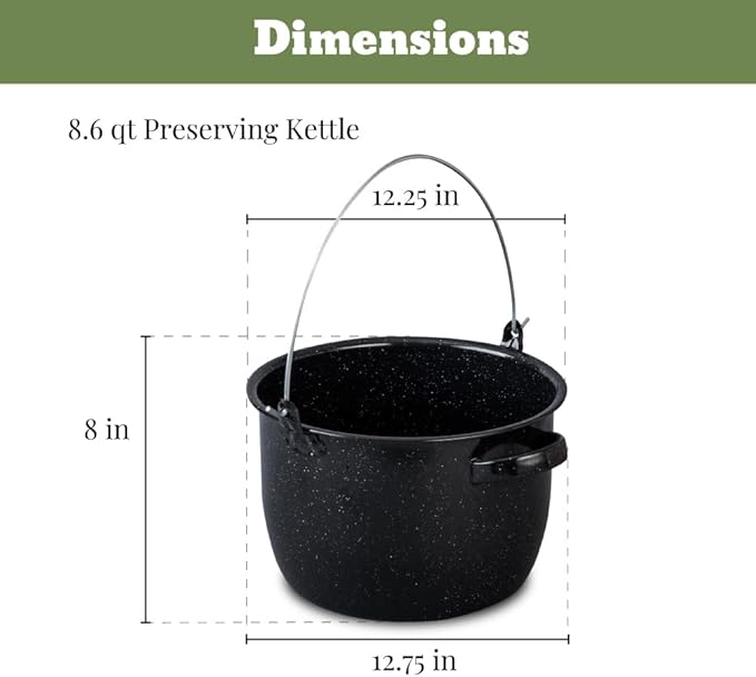 Granite Ware 21.5 Qt Heavy Gauge - 9 Piece water bath canning pot (Speckled Black) with canning toolset, rack and preserving kettle.