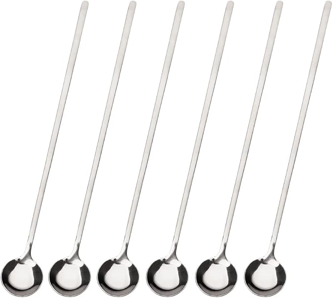 Sweejar 9.5-Inch Long Handle Ice Tea Spoons, Ice Cream Spoon, Coffee Spoon, 18/8 Stainless Steel Spoons for Cocktail Stirring, Mixing, Tea, Pack of 6 (Silver)