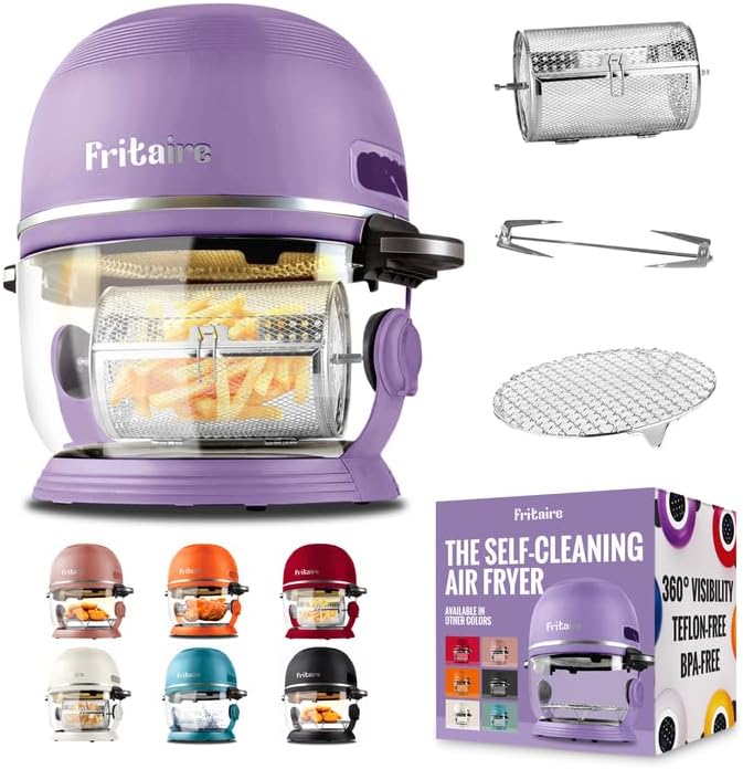 Non Toxic Air Fryer™ - Glass AirFryer 5 Quart w/ 360 Visibility, Self-Cleaning, 400F Vortex Air Fryer for Even Cooking, BPA-Free Teflon Free, 6-in-1 Functions, Rotisserie, Roast, Bake, Lavender