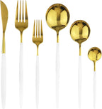 36-Pieces Silverware Mirror Polished Dinnerware Gold Flatware With White Handle, 18/0 Stainless Steel Cutlery Set For Home Kitchen Party Hotel Restaurant Wedding Service for 6