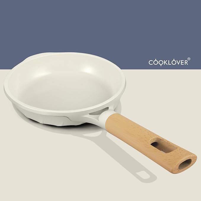 COOKLOVER Nonstick Frying Pan 100% PFOA Free Cookware Induction Skillet Stir Fry Pan (Cream white, 7.9 inch)