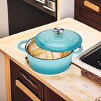Cast Iron Dutch Oven, 3 QT Round Dutch Oven Pot with Self Basting Lid for Home Baking, Braiser, Cooking, Great Christmas Gifts for Family,Teal