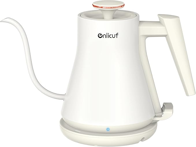 Electric Kettle, Gooseneck Electric Water Kettle for Pour Over Coffee & Tea, 0.8L Quick Heating Small Hot Water Kettle Electric, Stainless Steel, Auto-Off & Boil Dry Protection, Matte White
