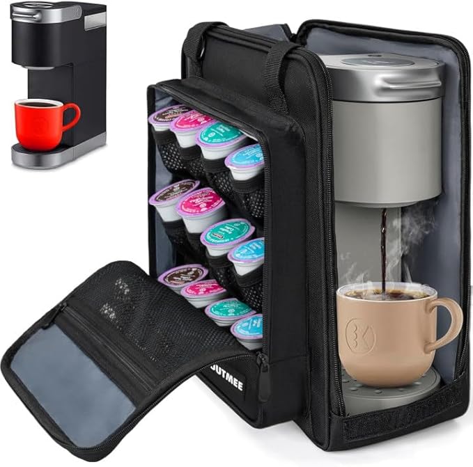 Coffee Maker Carrying Bag Compatible with Keurig K-Mini or K-Mini Plus, Single Serve Coffee Brewer Portable Storage Bag with Extra Pockets, Storage Tote Case With Multiple Pockets for K-Cup