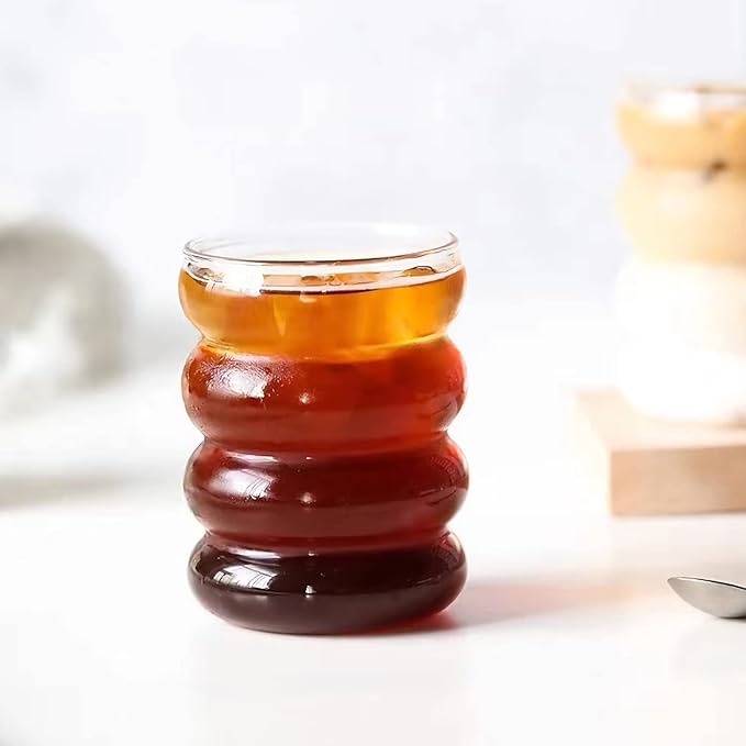 4 Pcs Drinking Glasses with Bamboo Lids and Glass Straw 14oz Glassware Set,Cocktail Glasses,Iced Coffee Glasses,Beer Glasses,Ideal for Water,Soda,Tea,Gift - with Cleaning Brushe