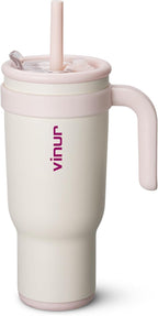 VINUR 40 oz Insulated Tumbler with Handle|Leak-Proof Lid|18/8 Stainless Steel Vacuum Coffee Mug Cup for Travel with Rubber Base | Cup Holder Friendly| Gifts for Women, Cream