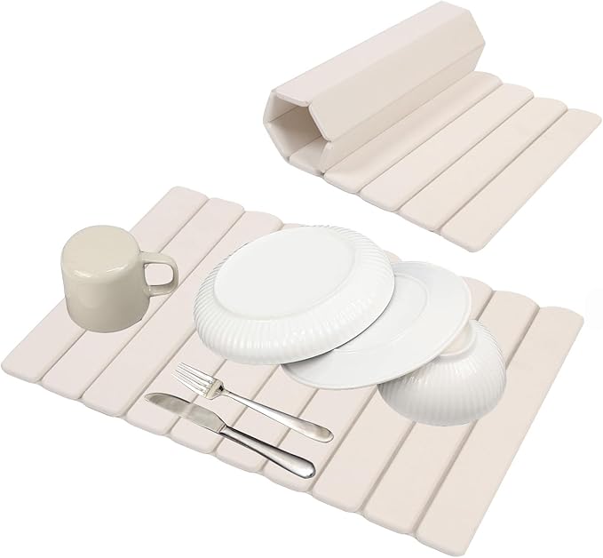 Stone Dish Drying Mats for Kitchen Counter, 24"×16" - Quick Dry Eco-Friendly Diatomaceous Earth Mat, Super Absorbent, Non-Slip Collapsible Dish Drying Mat for Dishes Bottles Cups, Match any Countertop