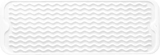 Silicone Dish Drying Mat for Multiple Usage,Easy clean,Eco-friendly,Heat-resistant Silicone Mat for Kitchen Counter,Sink,Bar,Bottle,or Cup White M 17 inches x 6 inches