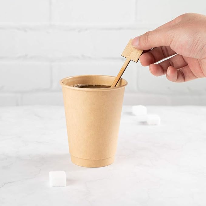Restaurantware 7 Inch Coffee Stirrers 100 Disposable Coffee Stir Sticks - Square Top Sturdy Natural Bamboo Drink Stirrers Stirrers For Hot and Cold Beverages Break-Resistant