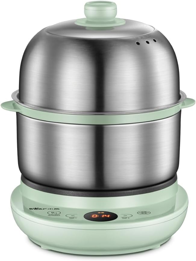 Bar Electric Small Food Steamer 2 Tier, Egg Cooker with Steaming & Frying, Stainless Steel Vegetable Steamer for Cooking, Anti-dry Burn Protection, 9.5h Preset, 360W, ZDQ-B14Y5