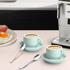 homEdge Premium Espresso Shot Cups and Saucers Set with Espresso Stainless Steel Spoons - 2.5 oz, Set of 4, Mint Green