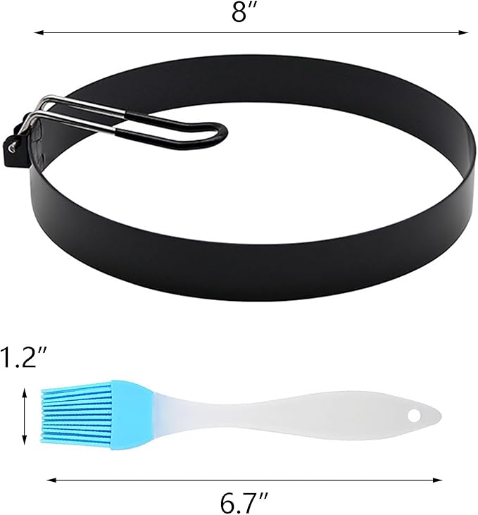 Pancake Mold, 2 Pack 8 Inch Large Stainless Steel Egg Rings With Oil Brush, Nonstick Round Griddle With Handle for Frying Eggs, Muffins, Sandwich, Burger, Burrito, Tacos, Breakfast