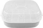 DOERDO Plastic Microwave Steamer for Vegetable, Kitchen Heating Steamer with Lid for Vegetables Seafood Cooking 10.4x8.1 Inch, White