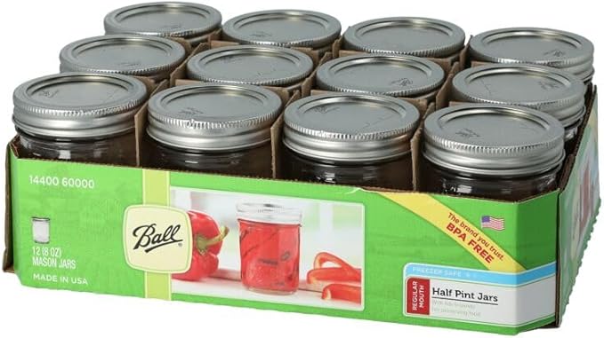 Ball Half Pint (8 oz.) Regular Mouth Glass Mason Jars w/ Cap - Set of 12 AEP