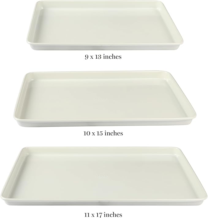Martha Stewart Gallen 3-Piece Cookie Sheet Set – 13", 15", 17" Baking Pans, Ceramic Nonstick, PFA-Free, Carbon Steel – Oven Safe to 450°F, Warp-Resistant, Easy to Clean - Linen White