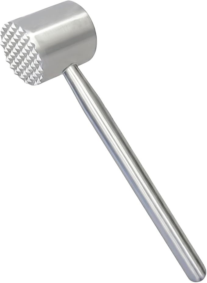 304 Stainless Steel Meat Tenderizer Mallet - Dual-Sided Heavy Duty Kitchen Hammer for Tenderizing & Flattening Steak, Beef, Chicken, Fish & Nuts, Dishwasher Safe with Ergonomic Grip (sliver)