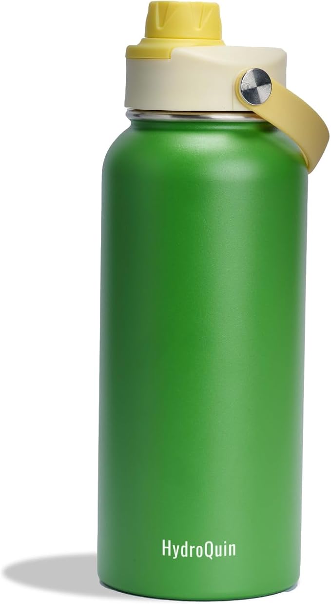 32oz Water Bottle with Comfort Grip Handle, Gym Water Bottle, Insulated Steel Water Bottle with Wide Mouth, No Straw