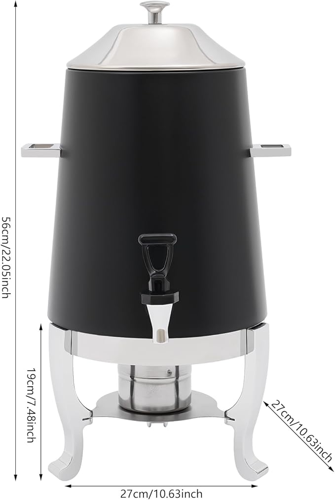 Coffee Urn with Fuel Holder 3.5 Gal/13L, Stainless Steel Beverage Dispenser Hot Drink Dispenser with Stand, Tea Water Coffee Chafer Urn for Parties Buffet Catering Commercial Home (Silver, Black)