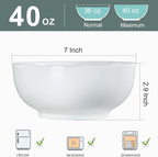 Zscera 40 oz Soup Bowls, Pho Bowls, Salad Bowls, Cereal Bowls, Durable Porcelain Off White Bowls Set of 4, 7 Inch